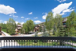 A residential area with houses, trees, and a clear sky. - 4201 Aspen Lodge, Trappeur's Crossing Apartment 3 (Steamboat Springs)