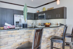 Comfort Apartment, 2 Bedrooms, Non Smoking, Beach View | Private kitchen | Full-sized fridge, microwave, oven, stovetop