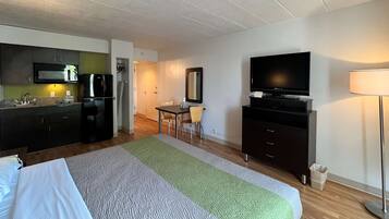 Blackout curtains, free WiFi, bed sheets, wheelchair access