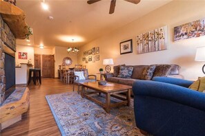 Apartment | Living area | TV, fireplace - 2104 Timberline Lodge, Trappeur's Crossing Apartment 2 (Steamboat Springs)