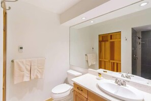 Douche, séchoir à cheveux, shampooing