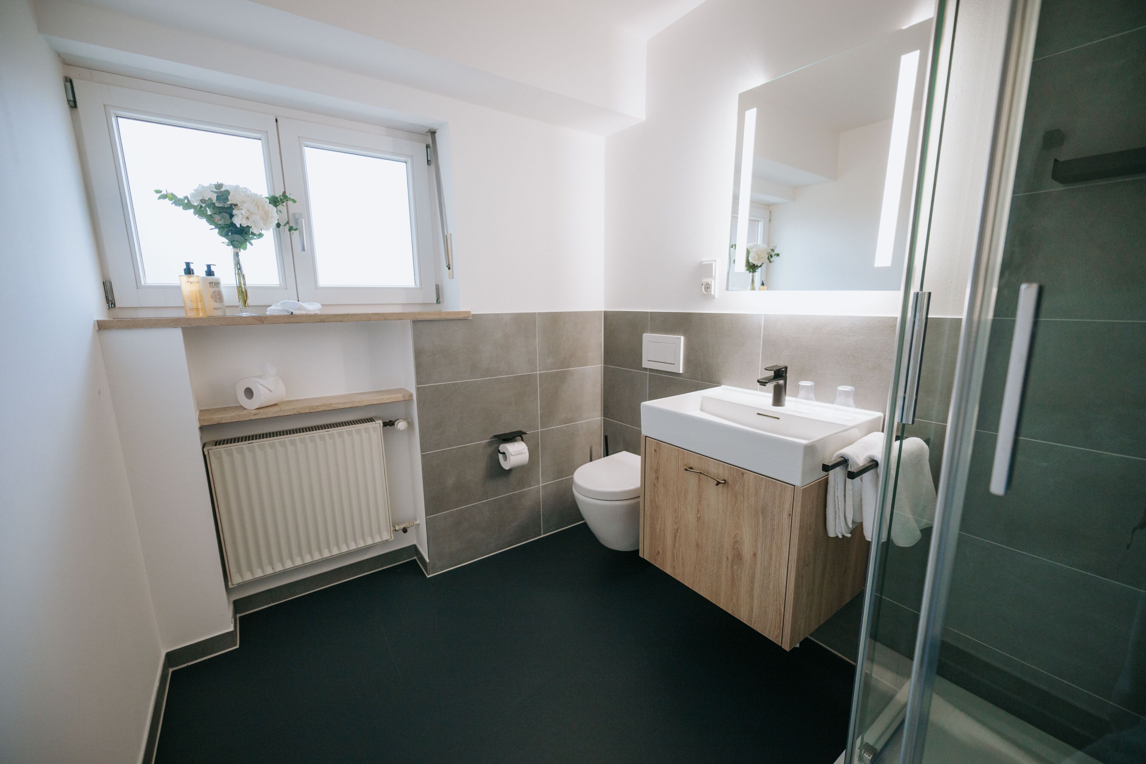 Dusche, Haartrockner, Handtücher