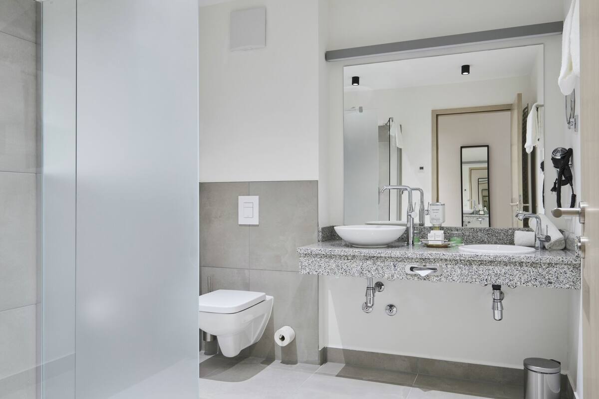 free toiletries, hair dryer, bathrobes, towels