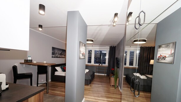 Studio Deluxe, cuisine, vue ville | Coin séjour