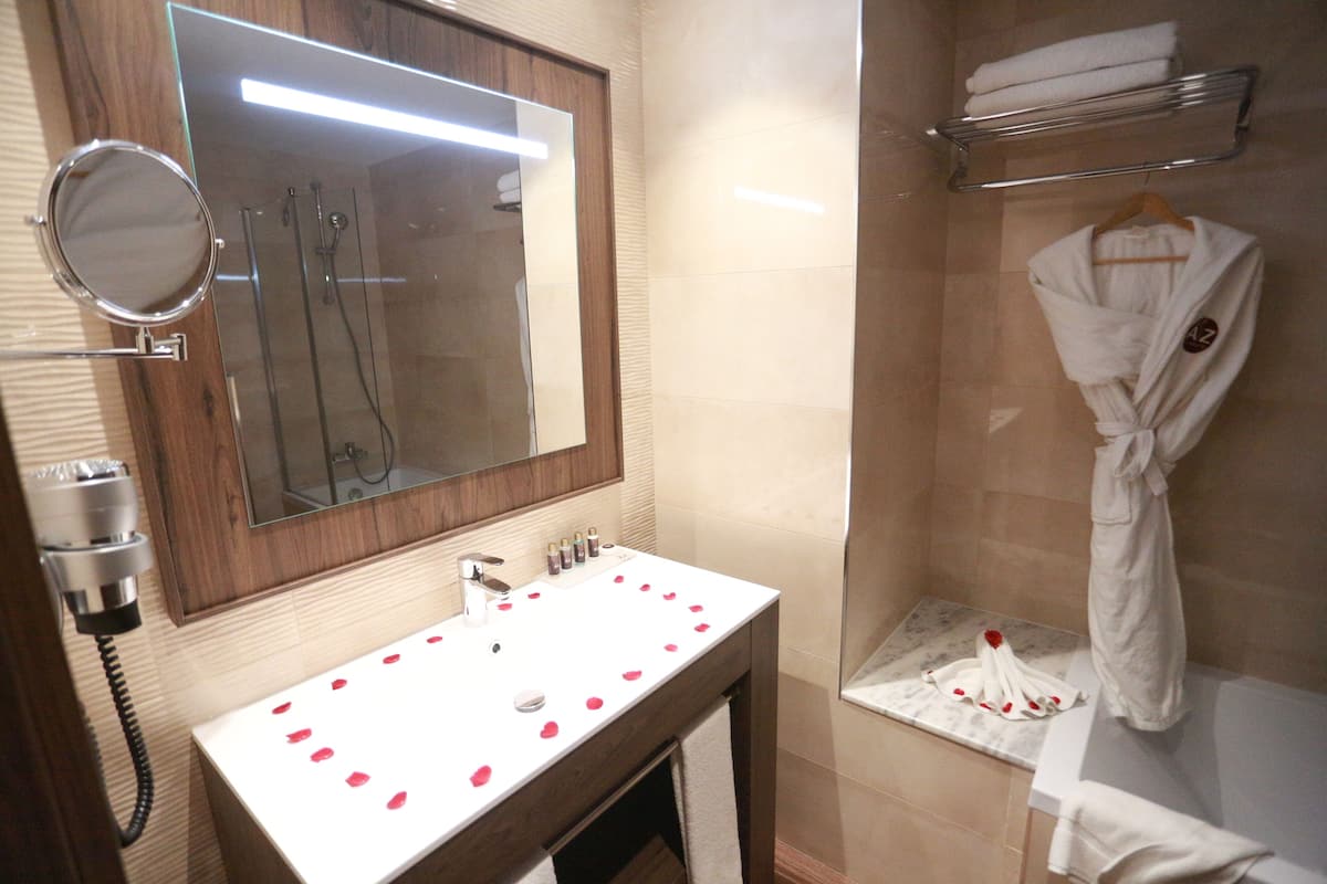 Shower, free toiletries, bathrobes, bidet
