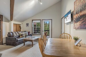 Smart TV, fireplace, video games, DVD player