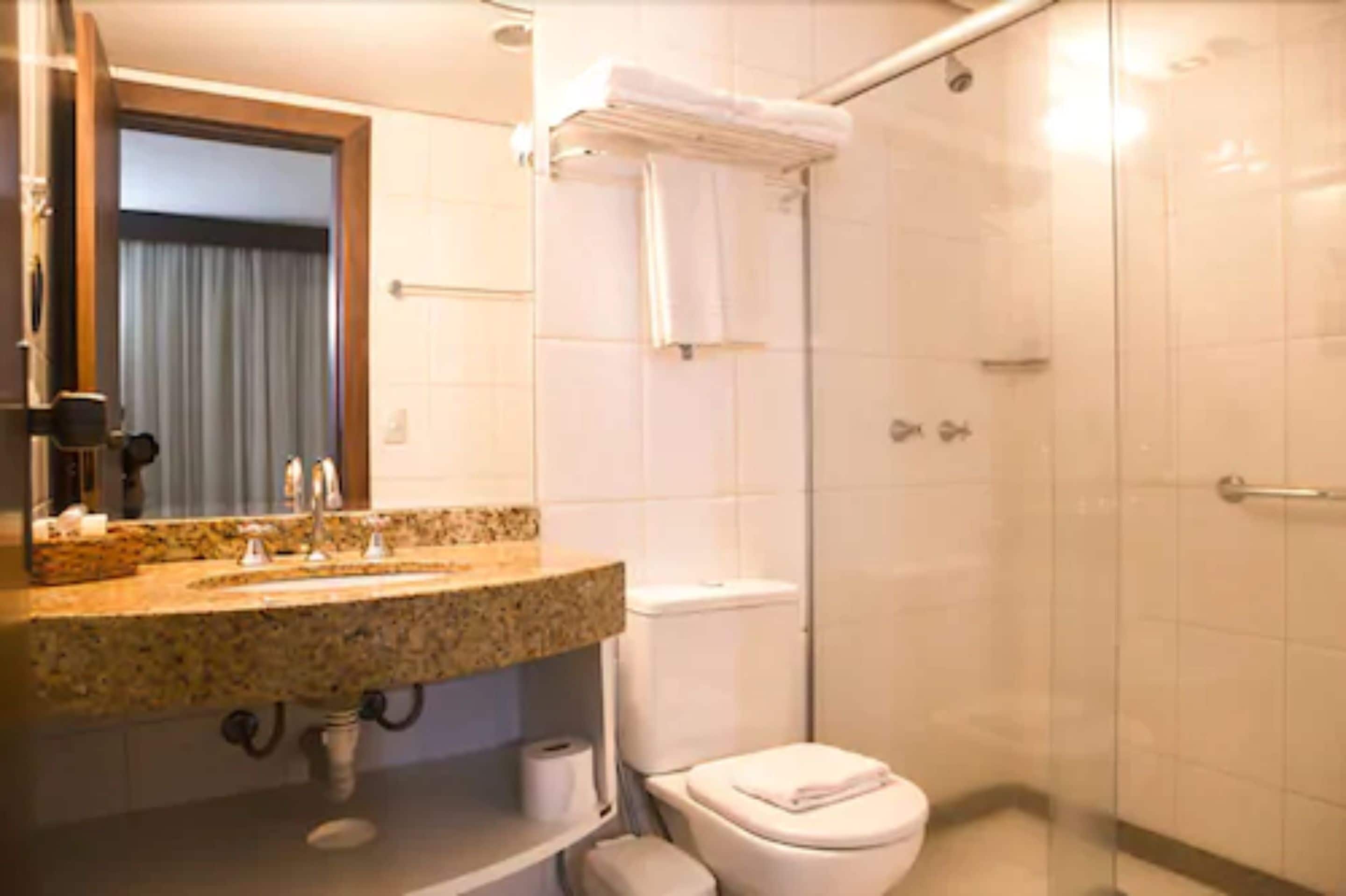 shower, free toiletries, hair dryer, towels