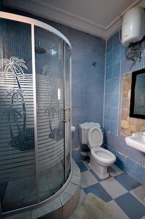 Shower, free toiletries, towels