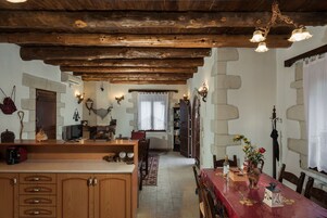 Traditional Villa, 2 Bedrooms, Private Pool, Pool View | Living room | 32-inch flat-screen TV with satellite channels, TV, fireplace