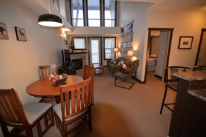 Smart TV, fireplace, DVD player, books