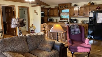 TV, fireplace, DVD player, books
