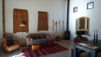 Smart TV, fireplace, DVD player, books