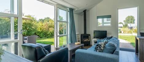 Televisión y chimenea