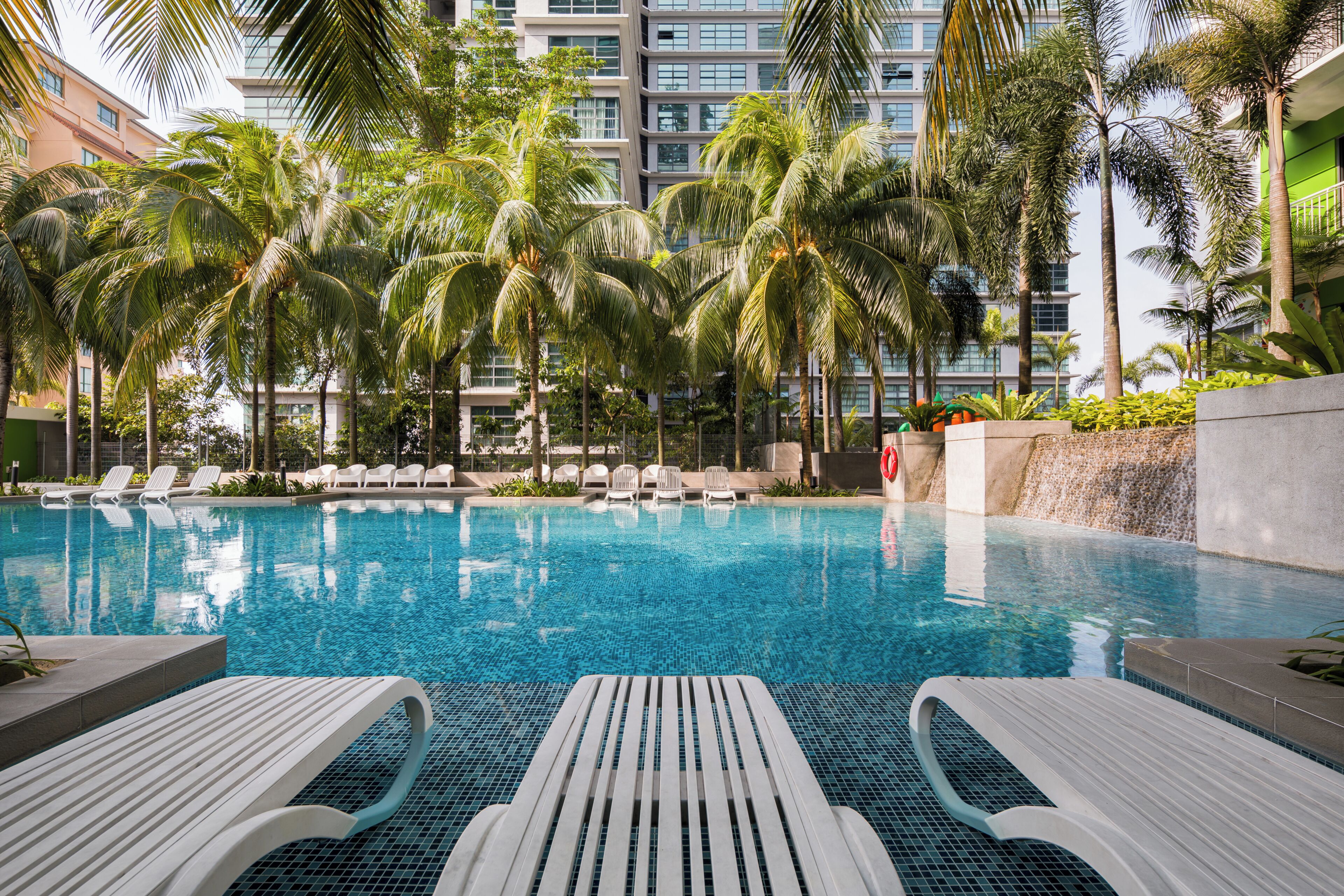 Outdoor pool, pool loungers