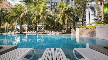 Outdoor pool, pool loungers