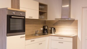Fridge, microwave, oven, dishwasher