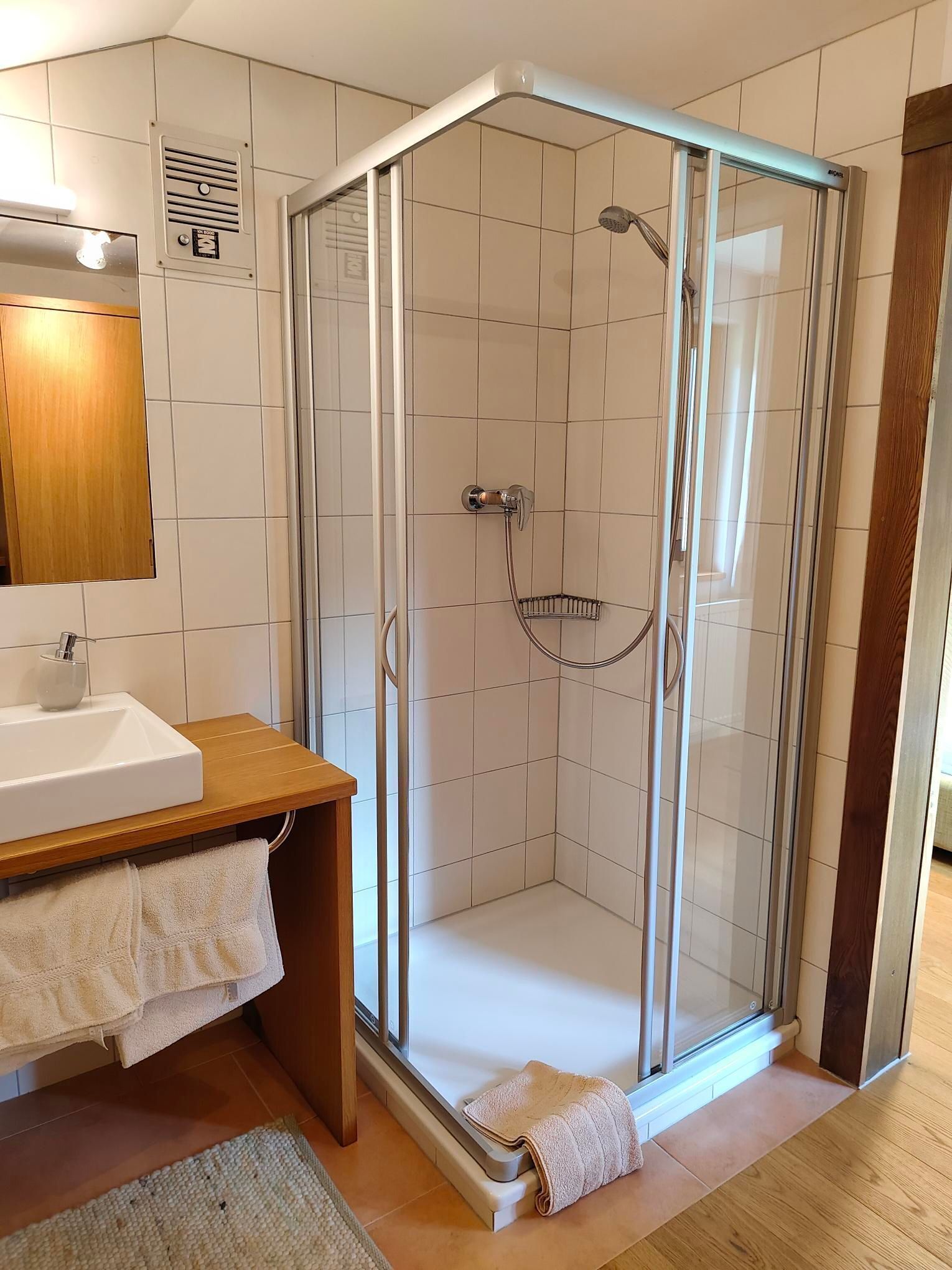 Dusche, Haartrockner, Handtücher