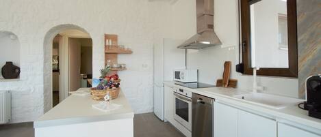 Villa, Private Pool, Sea View | Private kitchen | Full-size fridge, microwave, oven, stovetop