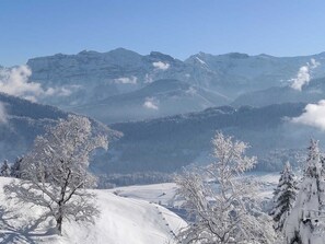 A snow-covered landscape with mountains in the background. - Vacation apartment 2, spacious comfort, balcony (4 Edelweiss) - Haus Kammern 168 (Egg)