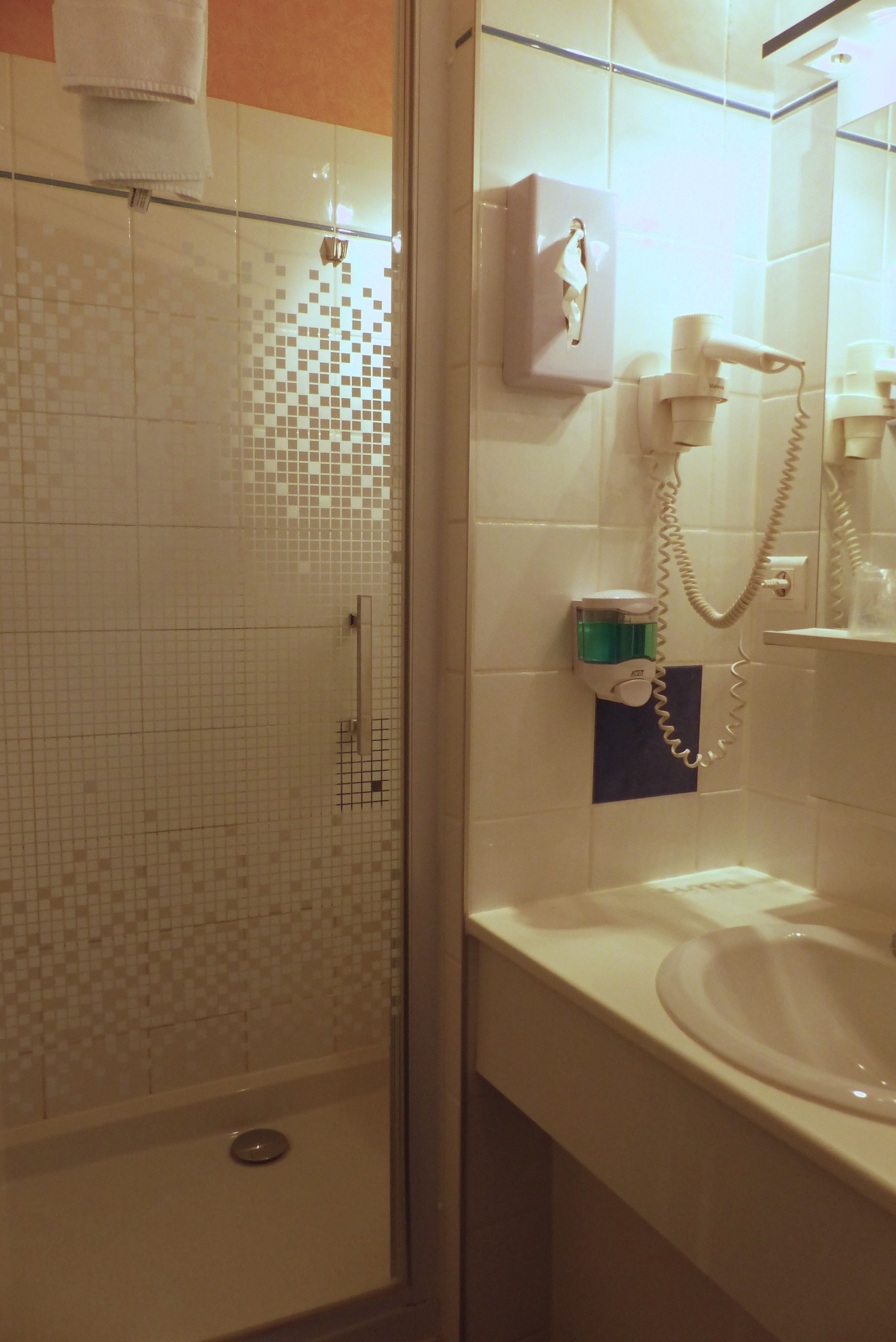 standard double room | bathroom | shower, eco-friendly toiletries, hair dryer, towels