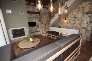 Villa, 2 Bedrooms (Afi) | Living room | 32-inch flat-screen TV with satellite channels, TV, DVD player - Five Senses Luxury Villas (Sithonia)