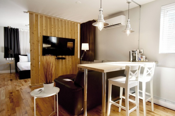 Deluxe Studio Suite, 1 Queen Bed, Kitchen | Living area | Flat-screen TV