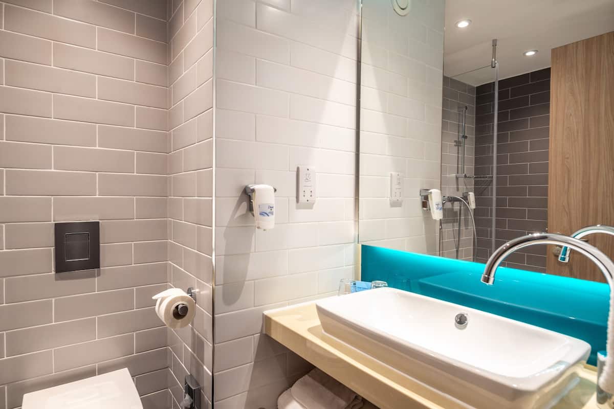 shower, free toiletries, hair dryer, towels