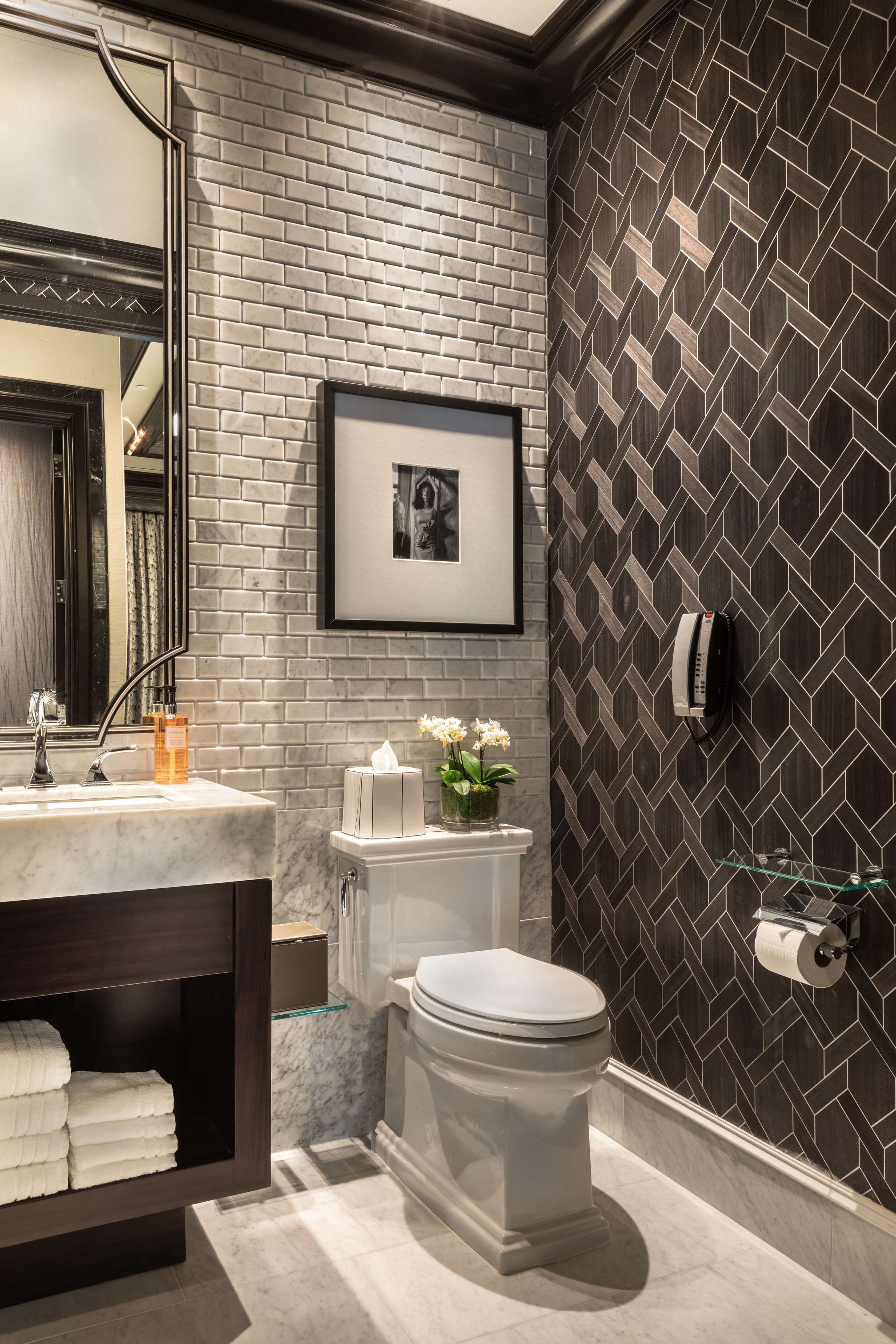 separate bathtub and shower, designer toiletries, hair dryer, bathrobes