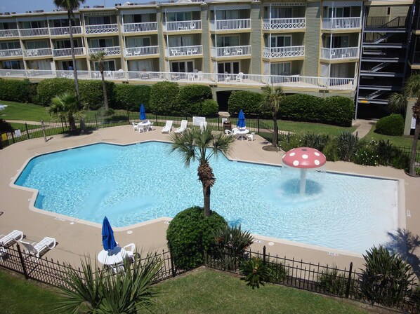 2 outdoor pools, open 8 AM to 10 PM, pool umbrellas, pool loungers