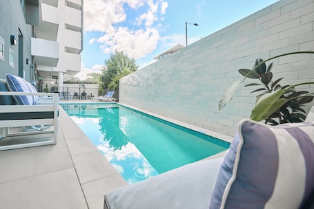 Outdoor pool, sun loungers