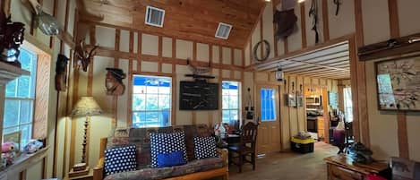 Smart TV, fireplace, video games, DVD player