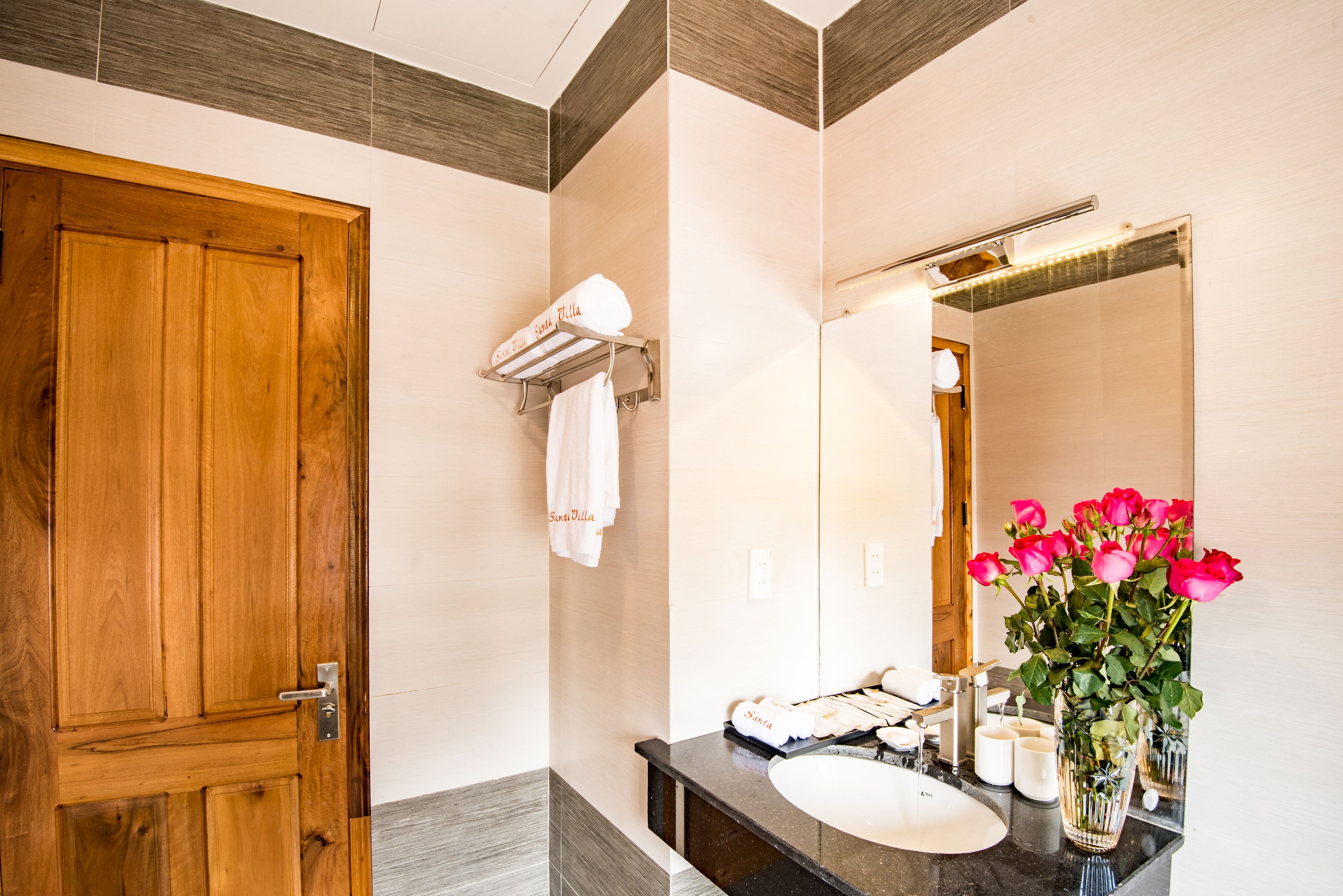 shower, rainfall showerhead, designer toiletries, hair dryer