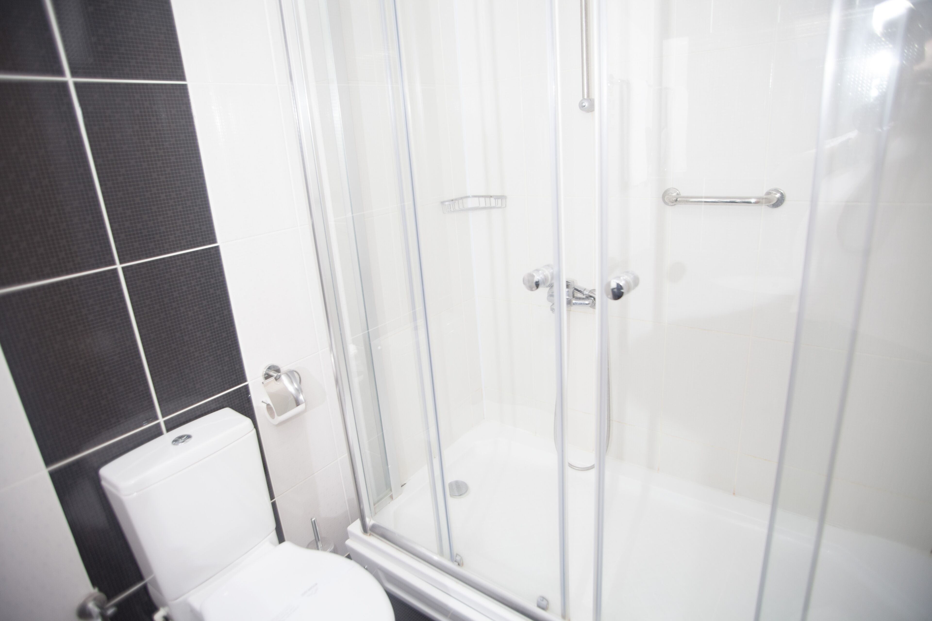 shower, slippers, towels