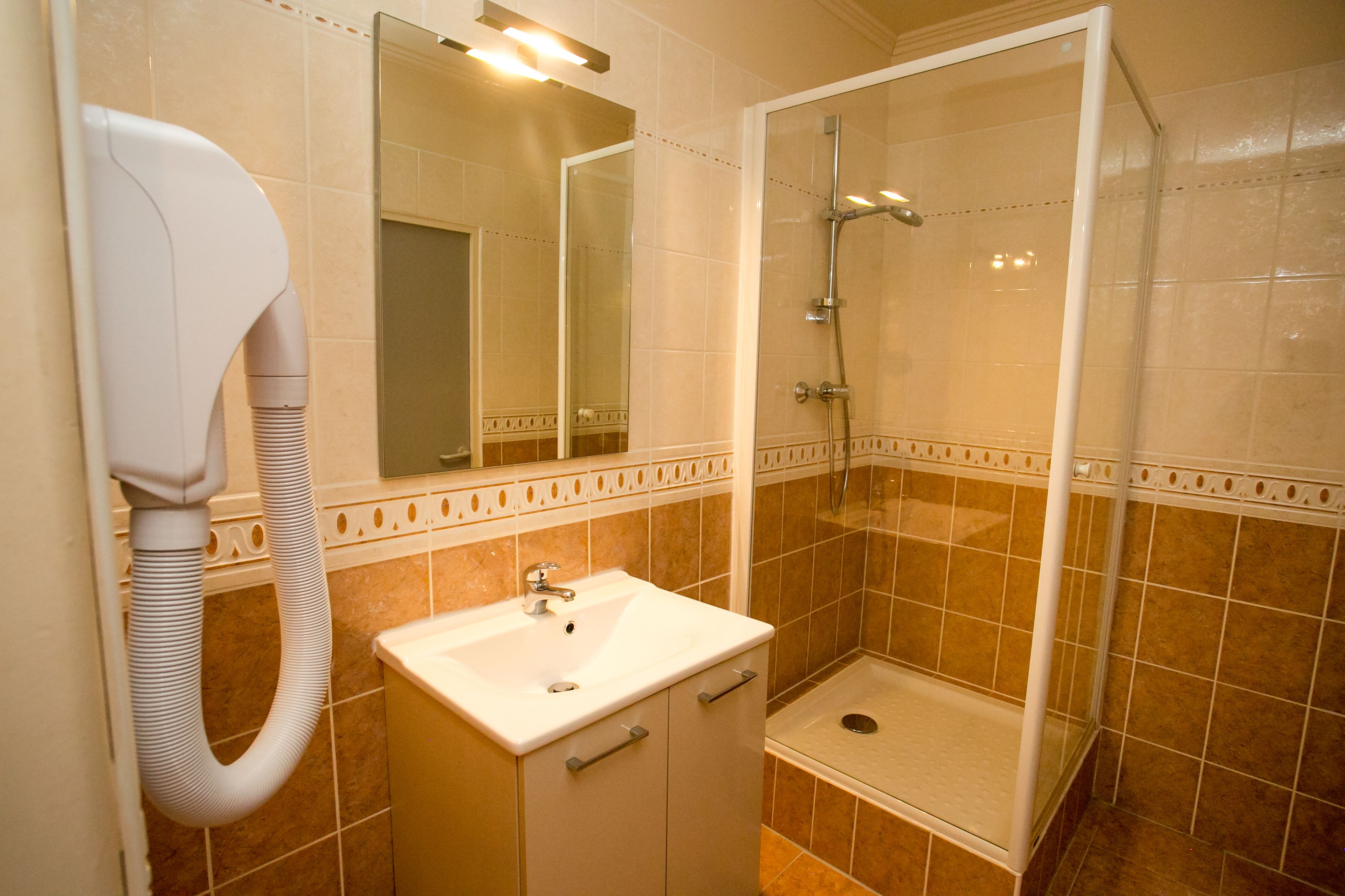 shower, free toiletries, hair dryer, towels