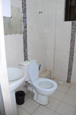 Douche, articles de toilette (gratuits), serviettes fournies