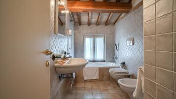 Shower, free toiletries, hair dryer, bidet