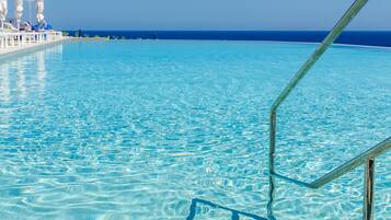 Outdoor pool, open 10 AM to 6 PM, pool loungers