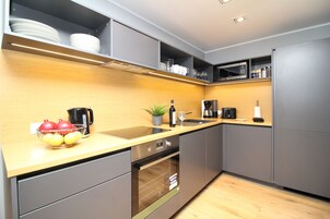 Apartment, 3 Bedrooms, Sauna | Private kitchen | Fridge, microwave, stovetop, coffee/tea maker