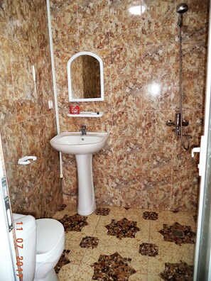 Douche, articles de toilette gratuits, serviettes fournies