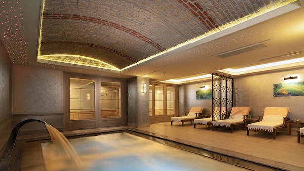 A spa area with a pool, lounge chairs, and a brick ceiling. - Millennium Istanbul Golden Horn (Istanbul)