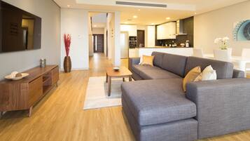 Luxury Villa, 2 Bedrooms, Beach View, Beachfront | Living room | Flat-screen TV