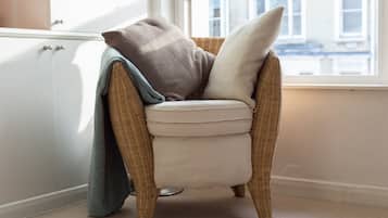 1 bedroom, premium bedding, laptop workspace, iron/ironing board