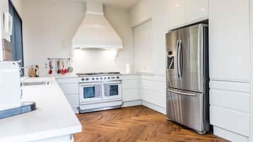 Full-sized fridge, microwave, oven, stovetop