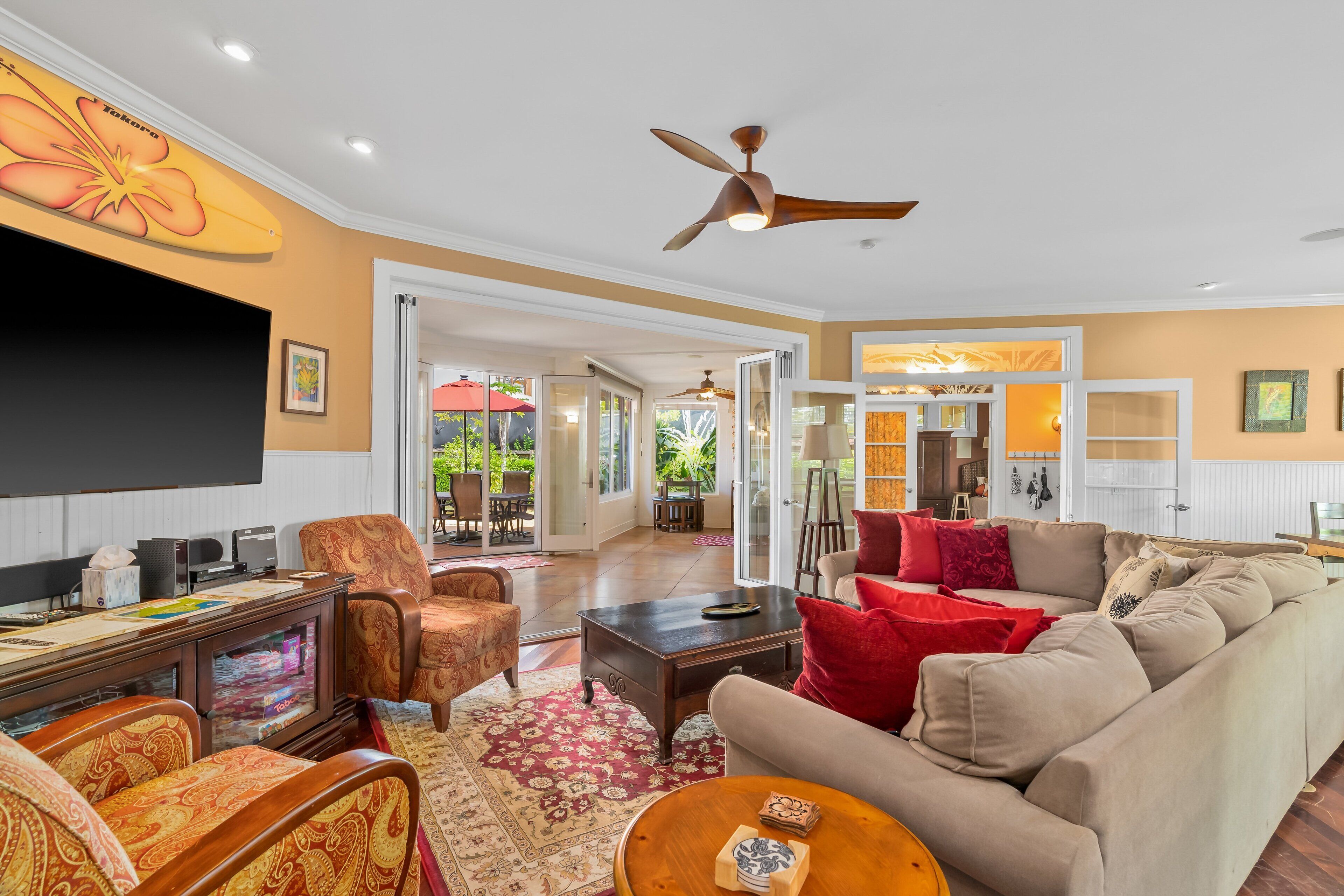 TV, DVD player, stereo