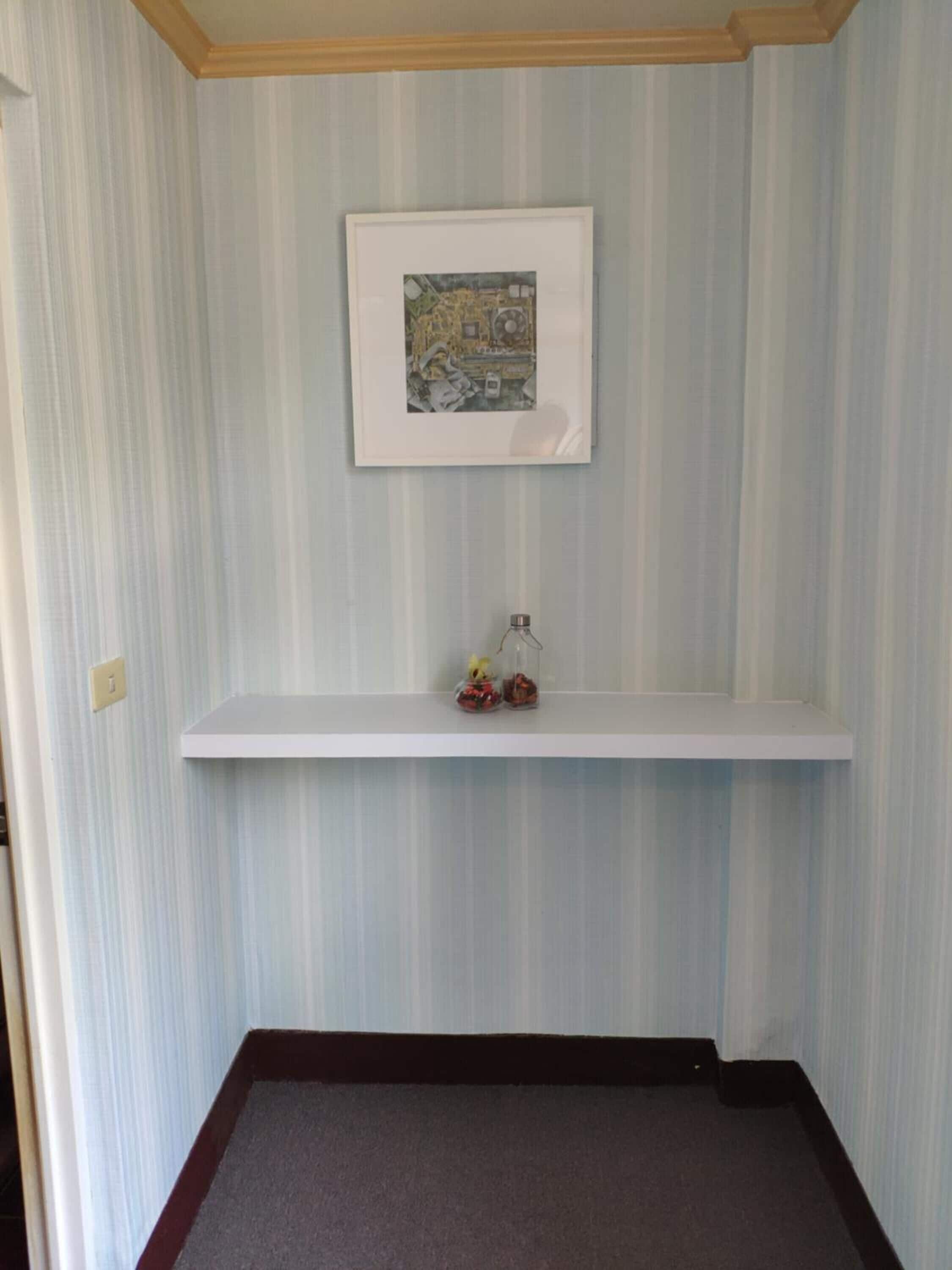 desk, laptop workspace, blackout curtains, free wifi