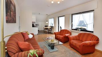 Flat-screen TV, books