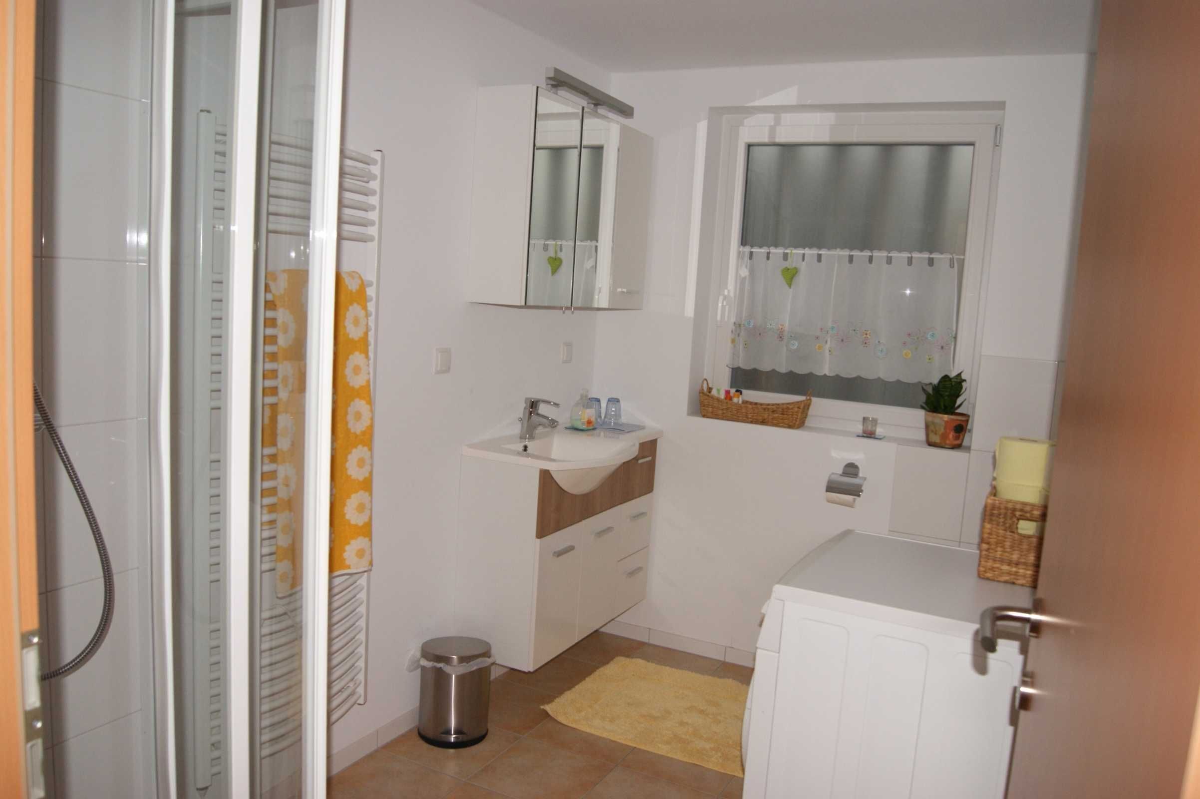 Dusche, Haartrockner, Handtücher, Toilettenpapier