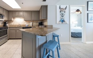 Fridge, microwave, oven, dishwasher
