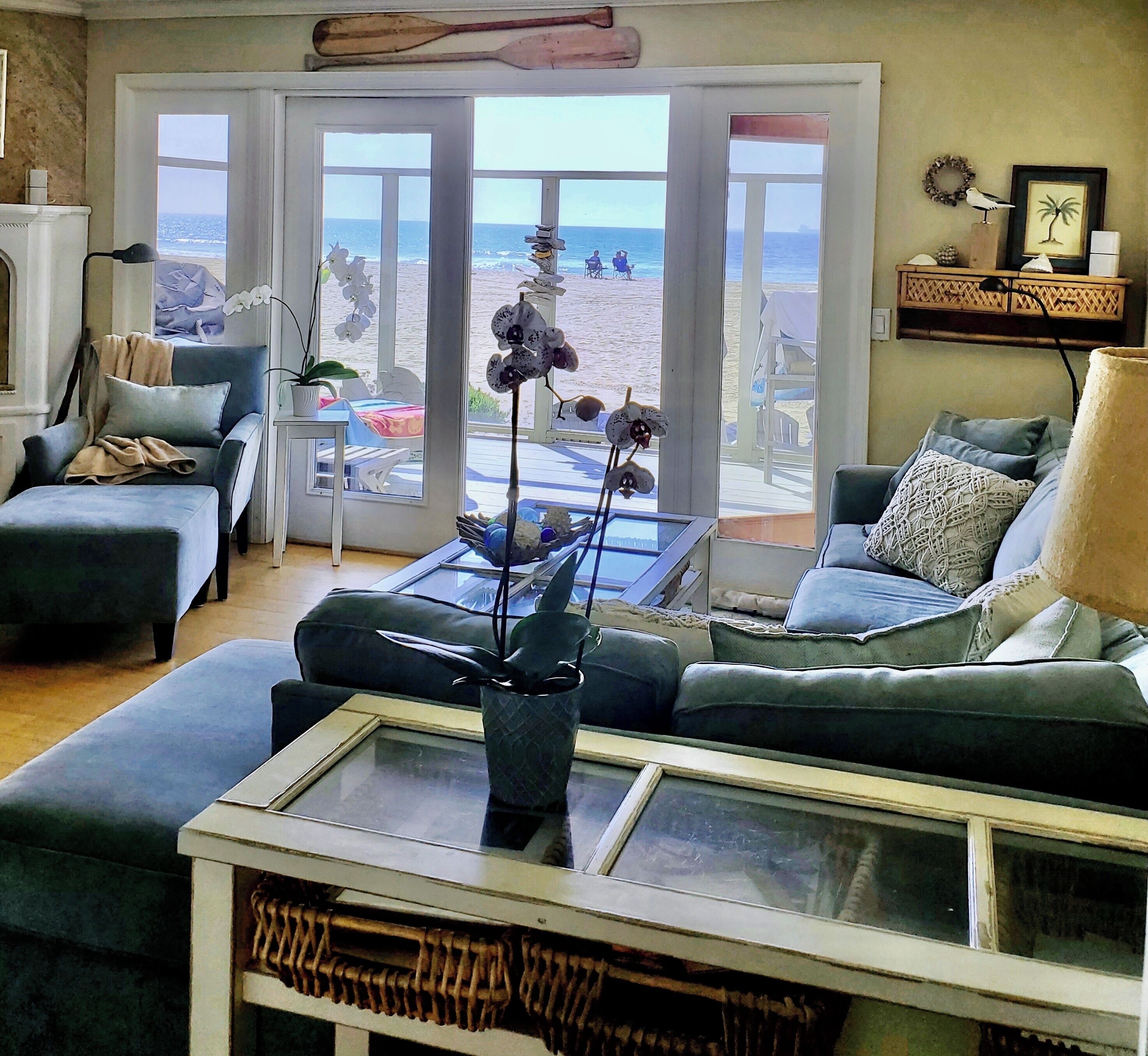 TV, fireplace, books