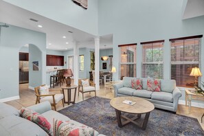 TV, DVD player, books, stereo